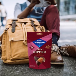 Blue Diamond Almonds, Dark Chocolate Covered Thin Dipped Snack Nuts for Guilt-Free Snacking with Half the Sugar, Perfect for Gathering, Holidays, or Craving a Sweet Treat, 4oz. Resealable Bag