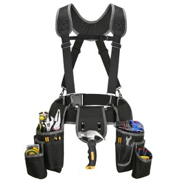 Tool Belt With Suspenders, 22 Pockets Tool Bags, Multi-Functional Adjustable Waist Tool Belt Heavy Duty Tool Organizer Suitable for Electrician,Framers,Carpenter, Construction (blue, medium)