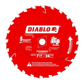 Diablo Framing Saw Blade for Wood - 7-1/4" Diameter, 24 ATB Teeth, 5/8" Arbor, .059" Kerf, 15� Hook Angle, .040" Plate, 8000 Max RPM - D0724X