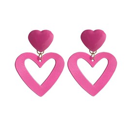 FDEETY Dangling Double Heart Earrings for Women Heart Statement Earring for Valentine's Day Mother's Day Birthday Jewelry Gifts (Pink)