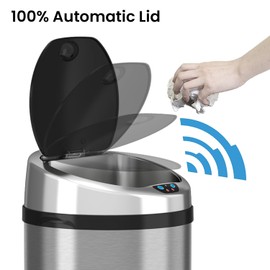 iTouchless 13 Gallon Touchless Sensor Kitchen Trash Can with Odor Control System, Brushed Stainless Steel, Round Garbage Bin for Home or Office - IT13RCB