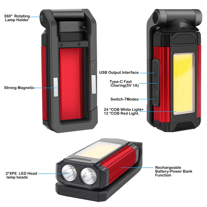Folded Work Lights Aluminium Alloy USB Charging Magnetic COB Inspection