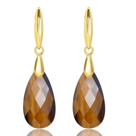 GEMTAL Earrings For Women Natural Tiger Eye Earrings 18K Gold Plated Dangle Earrings for Women Trendy Tigers Eye Leverback Earrings Brown Gemstone Birthstone Teardrop Earrings for Womens Jewelry Gifts
