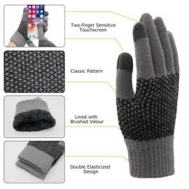 Long Keeper Winter Gloves Men Touchscreen Knitted Gloves Soft Stretchy Touch Screen Warm Gloves for Driving Running Cycling (Frost Grey)