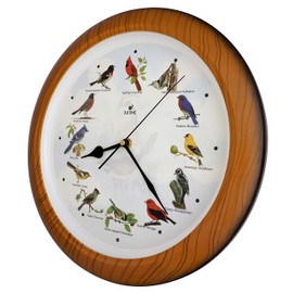 Lovely Collection 14-inch Plays 12 Popular North American Bird's Songs Wall Clock Mantel Clock Home Deco Multicolor (TCBD007-W Faux Wood)