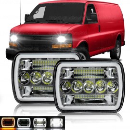 Unbranded Pair 5x7" 7X6 inch LED Headlight Hi-Lo H4 for Chevy Express Cargo Van 1500 2500