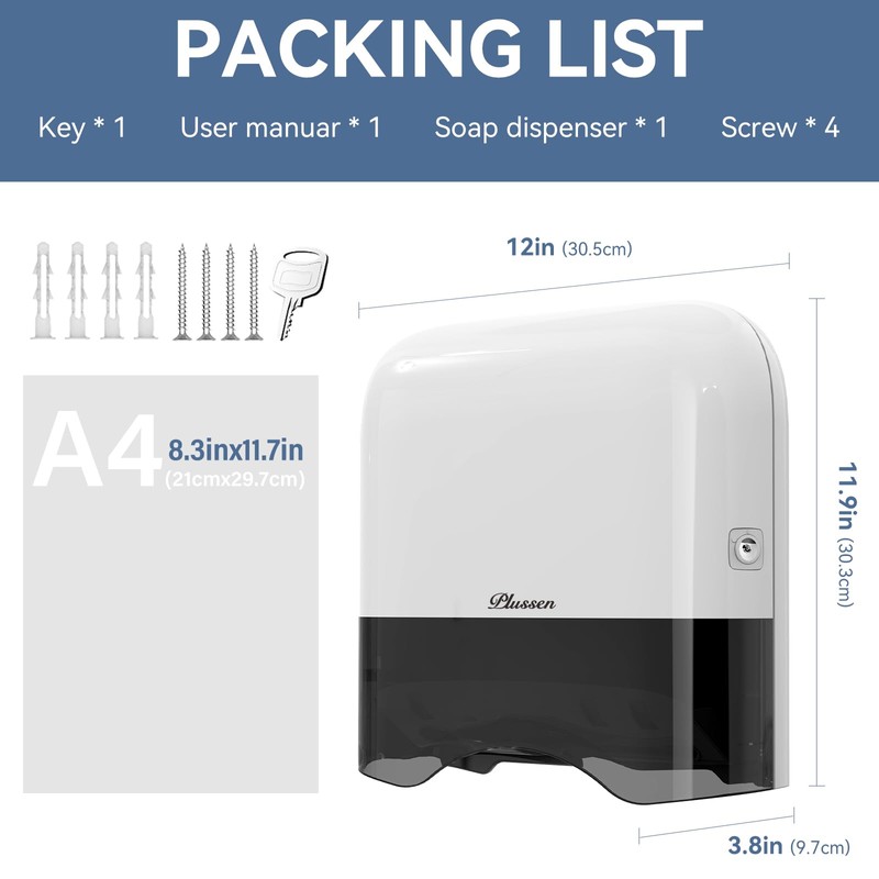 PLUSSEN Commercial Paper Towel Dispenser Wall Mount Adhesive 250+ Multifold