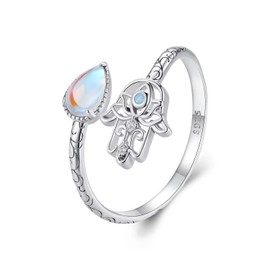 Kerraom 925 Sterling Silver Hamsa Guardian, Mother's Day Heart, Wings Heart, Opal Vintage Floral Ring, Adjustable Women Rings, Gifts for Mum, Girls, Hypoallergenic, Sterling Silver Sterling silver