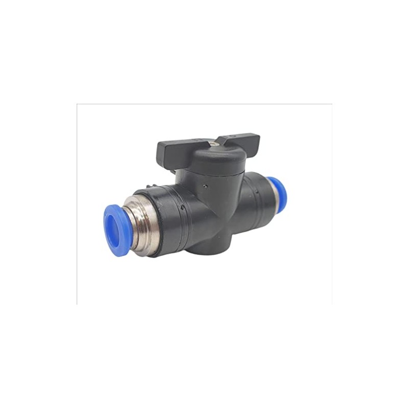 Shut-off valve with 8 mm plug-in connector, pneumatic connector, push