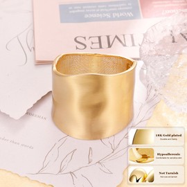 LOAYHOAY 18K Gold Plated Wide Chunky Gold Bangle Bracelets for Women Cuff Wrap Bangle Bracelets Minimalist Open Hammered Irregular Wrist Bracelets B