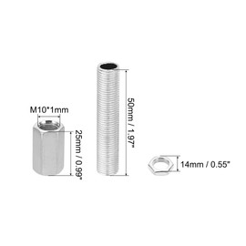 PATIKIL M10 Fine Thread Lamp Pipe Repair Part Kits, 40 Pcs M10 x 25 Metal Hexagon Closed Coupling Nut with Threaded Pipe and Hex Nut for Lighting Extension Rod