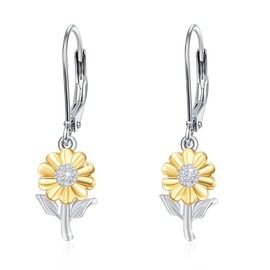 Sunflower Leverback Earrings,S925 Sterling Silver Sunflower Earrings You Are My Sunshine Dangle Earrings Jewelry for Women