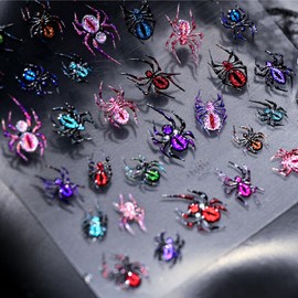 Halloween Nail Stickers 5D Embossed Colored Spider Nail Art Stickers
