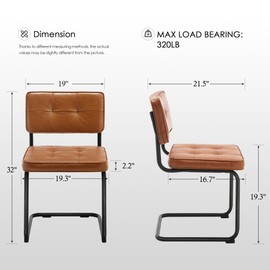 Zesthouse Industrial Metal Dining Chairs Set of 2, Upholstered Leather Kitchen Chairs with Black Metal Base, for Kitchen & Dining Room Living Room, Mid Century Breuer Design Inspired, Armless, Brown