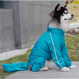 Leowow Dog Raincoat, 4 Legs Large Dog Rain Jacket with Reflective Stripe,Dog Hooded Waterproof Raincoats for Big Dogs,Large Breeds Dogs Rain Jackets with Legs,Tail- Male Dog (Blue,9XL)