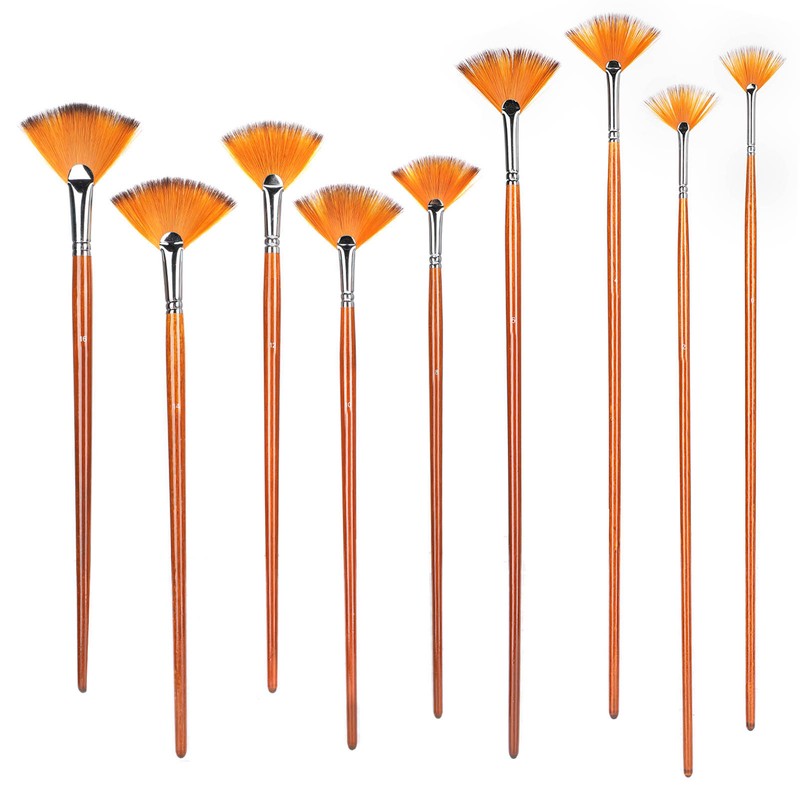 9Pcs Painting Brush Set Nylon Wool Fan shaped Watercolor Acrylic