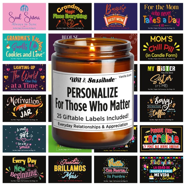 Vanilla-Scented Aromatherapy Candle – 25 Giftable Labels Included, Choose One