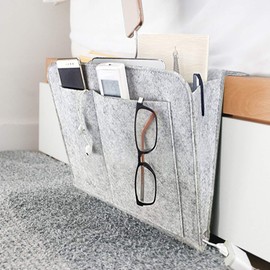 DOURR Felt Bedside Caddy Bed Dorm Bunk Organizer Storage Pocket for Organizing Tablet Magazine Phone Small Things Holder (Gray)