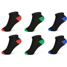 Kids 6 Pairs Trainer Ankle Socks | Black & White | Colour Heel Toe | Sports, Run, Walk, Athletic, Home, School, PE, Everyday Casual | Toddler, Soft Durable & Quick Drying | Size 9-12, 4-5.5
