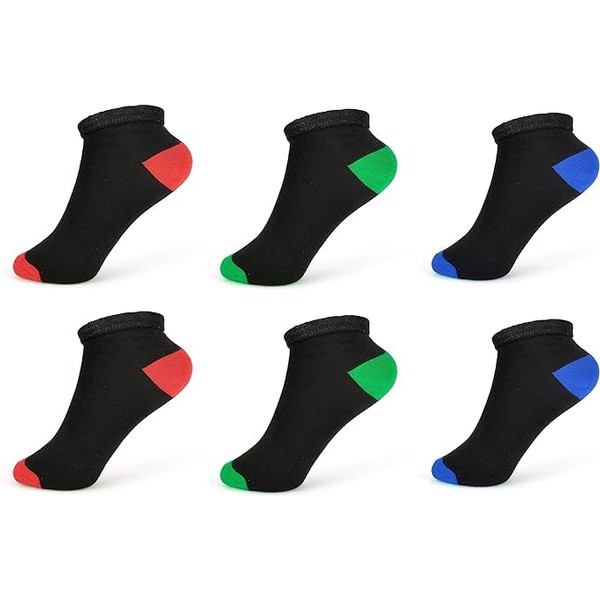 Kids 6 Pairs Trainer Ankle Socks | Black & White