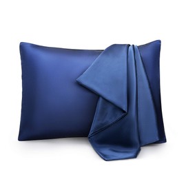 ENETIX Luxuriöser Seidensatin-Kissenbezug für Haar und Haut, 2 Stück mit Geschenkpaket, Akne-frei, versteckter Reißverschluss Kissenbezug, 50 × 75 cm, Marineblau