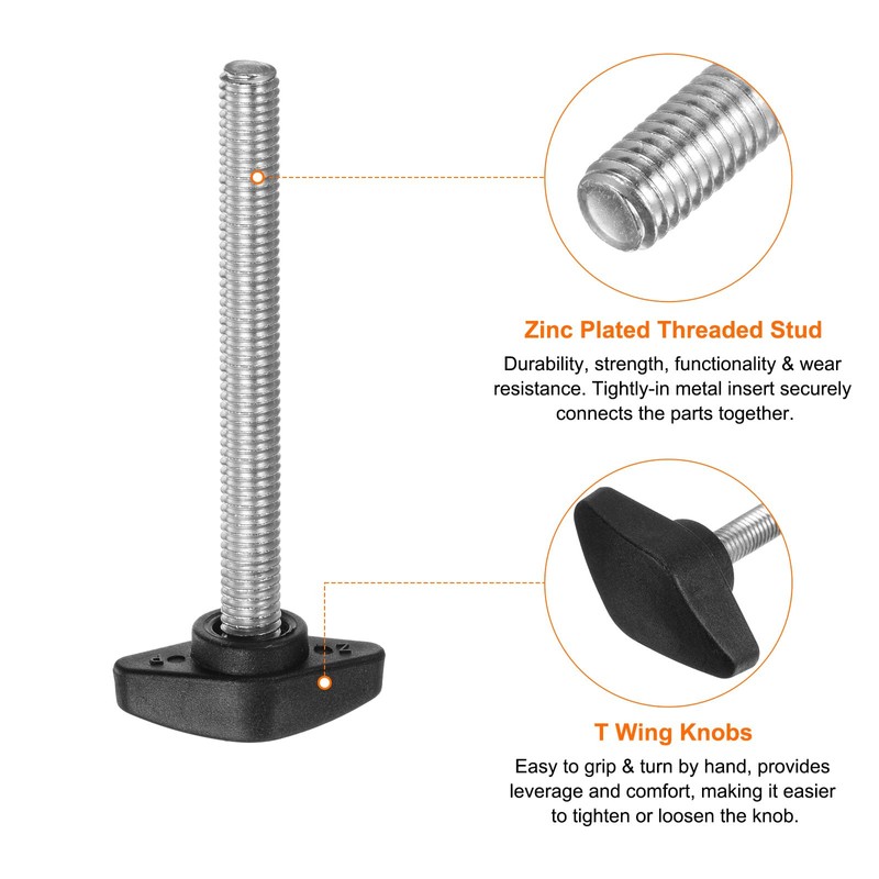 Sourcing Map 4pcs Tee Wing Thumb Screws M8 x 65mm