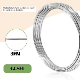 3mm Aluminum Craft Wire 9 Gauge, 32.8 Feet Bendable Sculpting Metal Wire for Bike Modelling Skeleton Craft Floral Making, Jewelry Making, Weaving and Wrapping