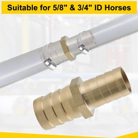 LEONTOOL 2 Pack Hose Barb Fittings Reducer, 5/8" to 3/4" Brass Hose Barb Reducer with 4 Hose Clamps, Reducing Barb Brabed Fitting Splicer Mender Union, Brass Hose Barb Adapter for Fuel Water Air