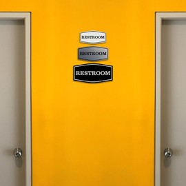 Fancy Restroom Sign - Business Bathroom Signage - Easy to Install (Black/Gold) - Medium 2 Pack