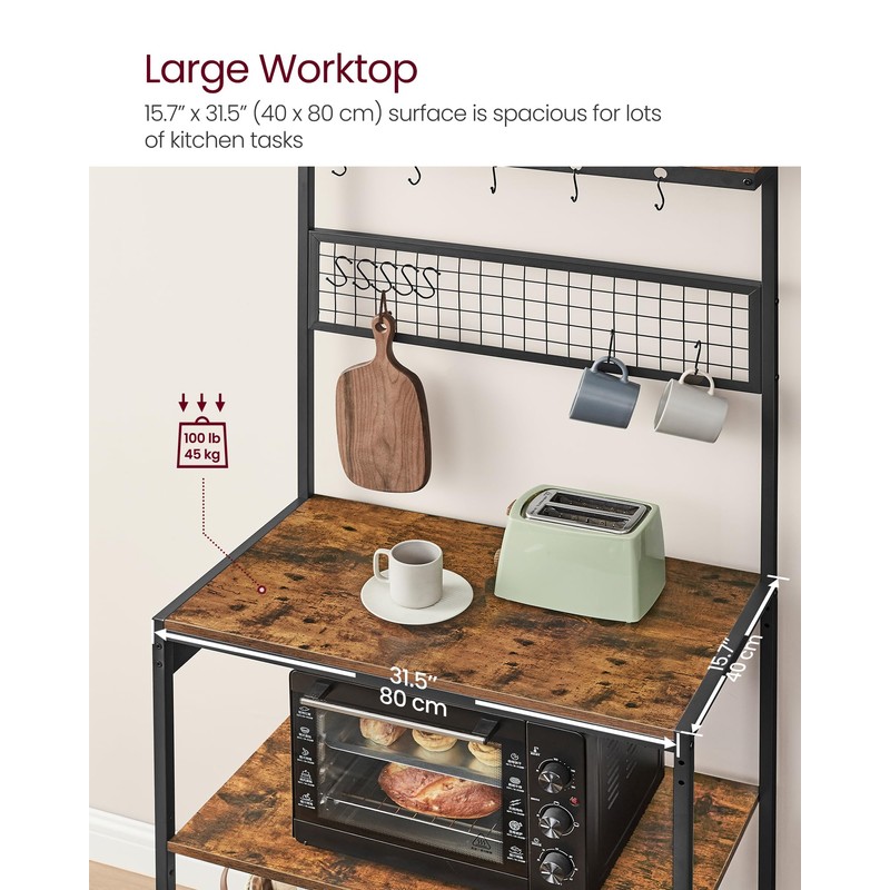 VASAGLE Bakers Rack with Charging Station, 31.5 Inches Coffee Bar