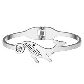 LONYOO Stainless Steel Octopus Bracelets Bangle Summer Ocean Jewelry 18K Gold Whale Bracelet for Women Dolphin Gifts (Silver Whale Bracelet)