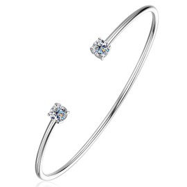 PROSTORY Moissanite Cuff Bracelet for Women, 1.0cttw D Color VVS1 Round Moissanite Bracelet fit 7" Below Wrist, 925 Silver Open Bangle for Wife or Mom Birthday Gifts (Silver)