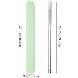 1 Pair Portable Chopsticks with Pull Design Case, Reusable Metal Stainless Steel Chopstick Travel Utensil for School Home Office Outdoor Camp Bento Box Use, Dishwasher Safe (Green)