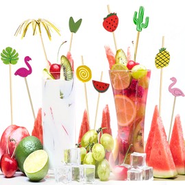 Busnos Food Cocktail Picks for Appetizers 100 Pcs Tropical Fruit Fancy Toothpicks Decor Fruit Sandwich Cupcake Skewers Picks for Restaurants or Buffets Party Supplies Cute Bamboo Stick Wood Toothpicks