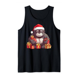 Gorilla Wearing Santa Hat Christmas Stuffed Funny Animal Tank Top