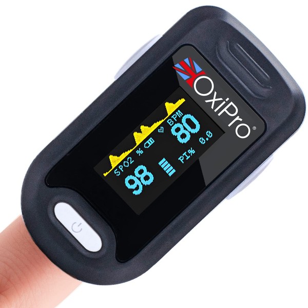 OxiPro 2 - NHS Supplied Pulse Oximeter - CE Approved Blood Oxygen Monitor - Finger Oxygen Saturation Monitor / SATS Monitor SpO2 for Adults and Child - Certified Medical Pulse-Oximeter