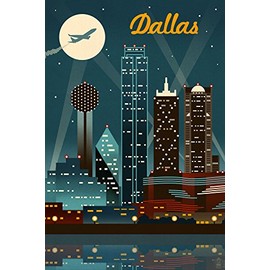 Dallas, Texas - Retro Skyline (16x24 Giclee Gallery Print, Wall Decor Travel Poster)