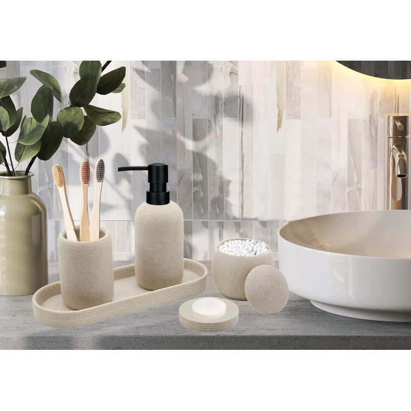 Beige Resin Bathroom Accessory Set, 5 Pcs Bathroom Accessories Set