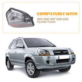 PIAOYUE- For 2005 2006 2007 2008 2009 Hyundai Tucson Headlight Halogen Headlamp Right Passenger Side Gray Housing Smoke Tinted Lens