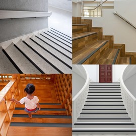 Taaizau Stair Anti Slip Nosing, Self-Adhesive Vinyl Edging Strip, Flexible PVC Rubber Treads Edge Trim for Outdoor & Indoor Uses (32.8ft, Black)