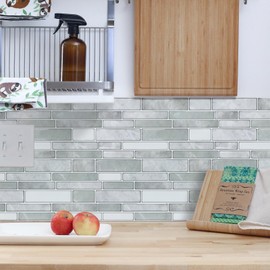 Vamos Tile 10 Sheets Peel and Stick Tiles Backsplash, 12"x12" Light Color Stick on Wall Tiles, Self Adhesive Tile Sticker for Kitchen Backsplash and Bathroom(Gray Marble & White)