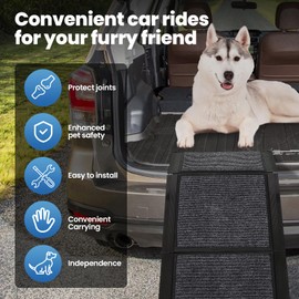Dollate 63" Long Dog Ramp for Car,17" Wide Foldable Dog Ramps for Large Pet with Non-Slip Rug Surface,Up to 250 LBS for Car, SUV & Truck-L