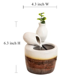Fountain Ceramic Mini Modern Design Water Feature Indoor Tabletop Desktop Home Decoration Office Kitchen Gift (White)