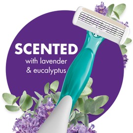 BIC Soleil 4 Escape Scented Women's Disposable Razors With 4 Blades, Comfortable Shave, Lavender & Eucalyptus Scented Handle Shaving Razors for Women, 4 Count