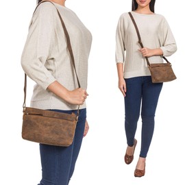 ROYALZ Genuine Leather Vintage Handbag Women's Shoulder Bag 'Minnesota' Modern Shoulder Bag Leather Small Leather Handbag Elegant Clutch Bag, Nevada Brown