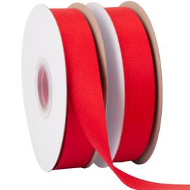 Ribbonitlux 1 Inch Tape Twill Ribbon - 25 Yard Soft Red Herringbone Bias Tape for DIY Craft, Sewing, Gift Wrapping, and Home Decor