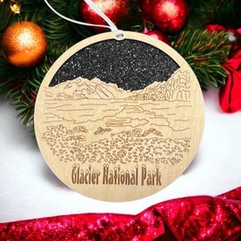 National Parks Ornament Wood Laser Engraved – Unique Wooden Holiday Decoration – Handcrafted Nature-Inspired Souvenir for Nature Lovers & Travelers (Glacier National Park)