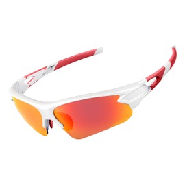 Polarized Sports Sunglasses for Men Women Youth Baseball Fishing Cycling Running Golf Motorcycle Tac Glasses UV400 (White Red)