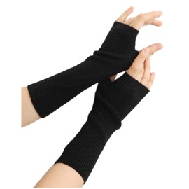 Prettystern Women's Mid-Length Cashmere Pulse Warmer Arm Warmers Fingerless Rib Knitted Gloves, black