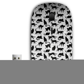 2.4G Ergonomic Portable USB Wireless Mouse for PC, Laptop, Computer, Notebook with Nano Receiver ( Black Cats On )
